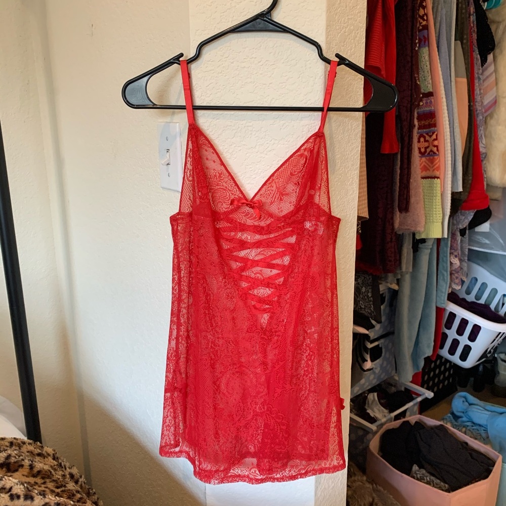 🌹VS Vintage Red Lace & Silk Chemise🌹